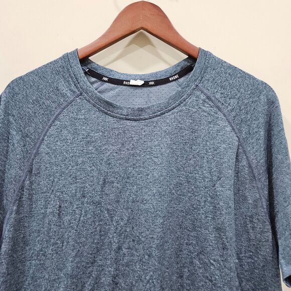 Rhone Men's Reign Tech Raglan Short Sleeve T-Shirt Blue Space Dye Relaxed Fit - Picture 2 of 7